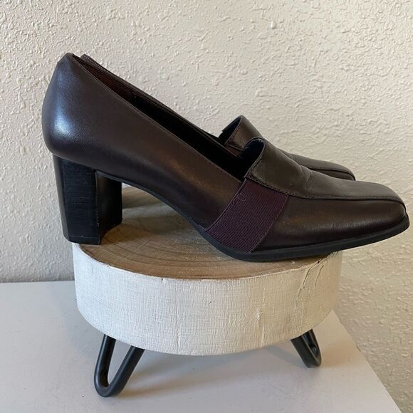 Liz Baker Dark Purple Leather Chunky Heels Size 6.5M EUC - Picture 4 of 6